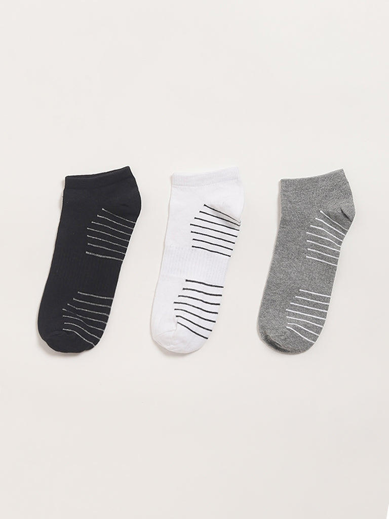Westside WES Lounge Men's Multicolour Low Cut Cotton-Blend Socks - Pack of 3 for Casual Wear Color View