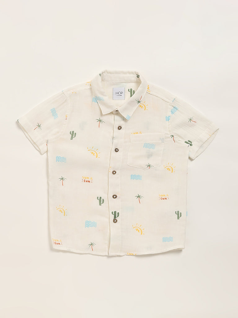 Westside HOP Kids Printed Off-White Shirt for Casual Wear Front View