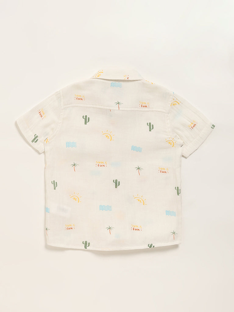 Westside HOP Kids Printed Off-White Shirt for Casual Wear Back View