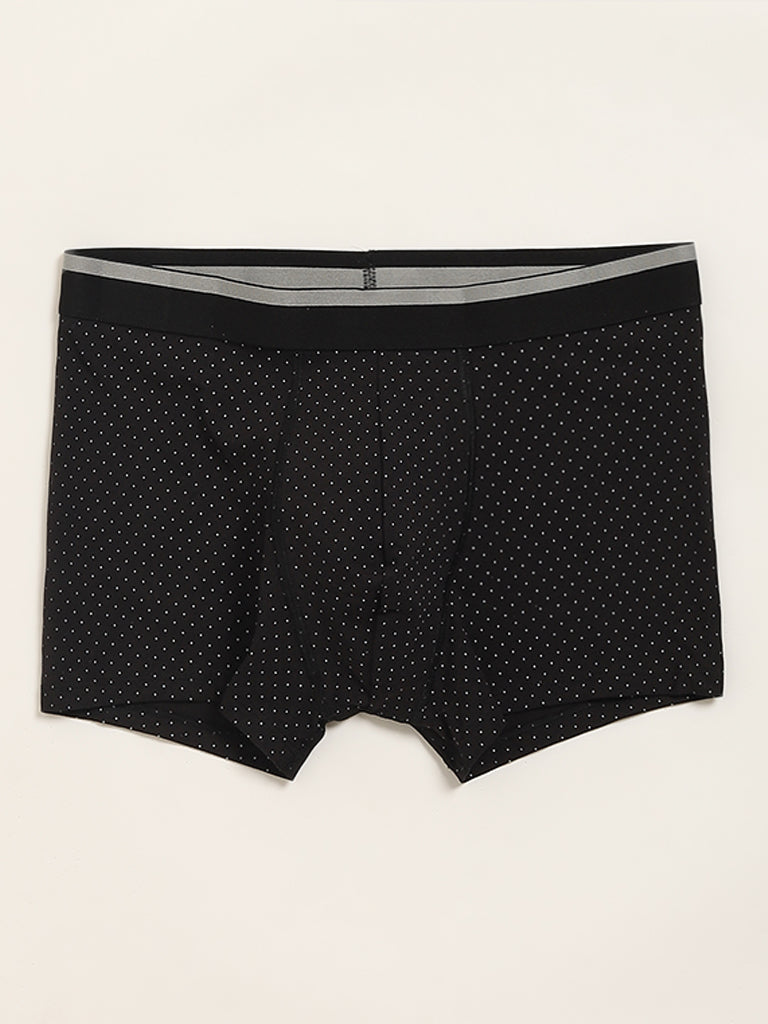 WES Lounge Black Printed Cotton-Blend Relaxed Fit Trunks - Pack of 3