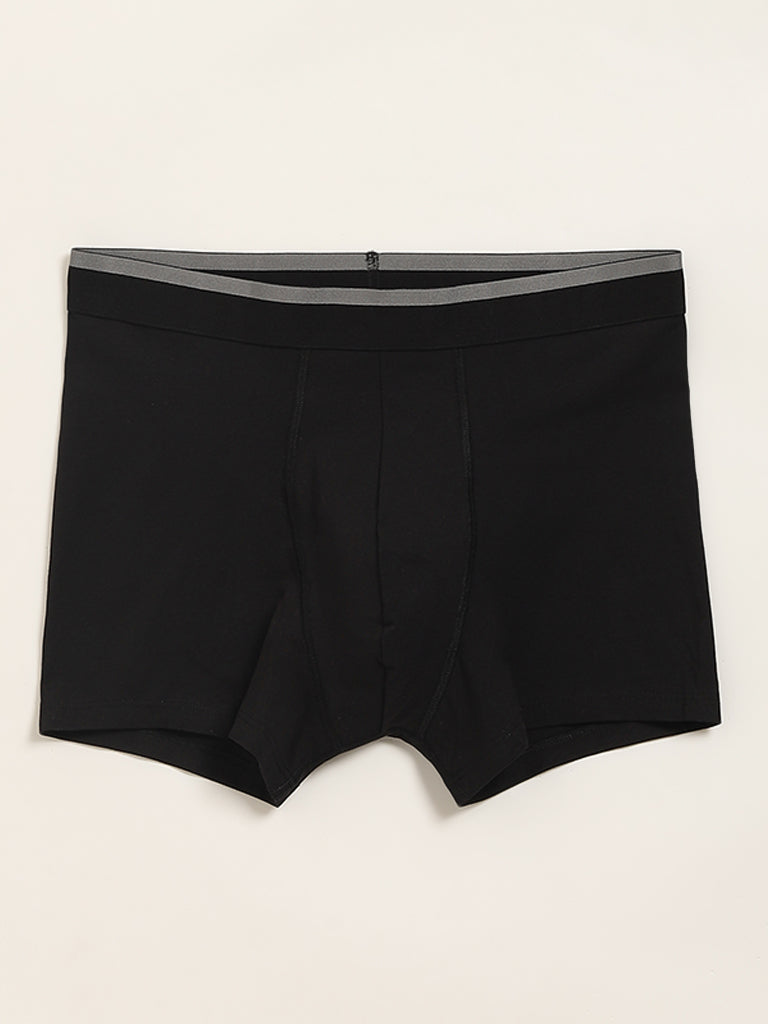 WES Lounge Black Printed Cotton-Blend Relaxed Fit Trunks - Pack of 3
