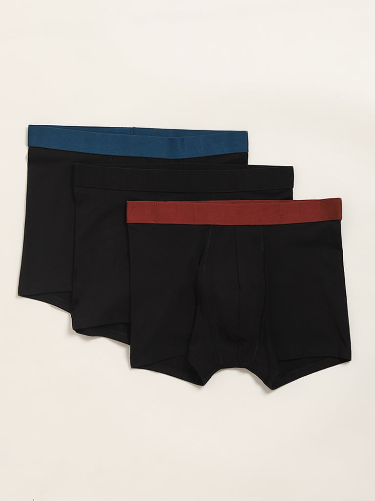Westside WES Lounge Men's Black Cotton-Blend Relaxed Fit Trunks - Pack of 3 for Casual Wear Pack View