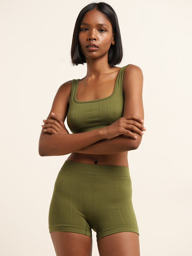 Superstar Olive Ribbed Mid-Rise Shorts Briefs