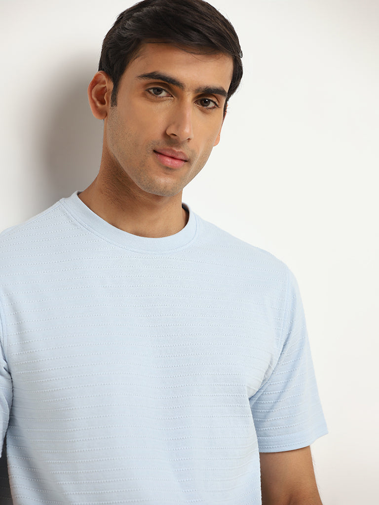 Westside WES Lounge Men's Blue Relaxed Fit Knit Cotton-Blend T-Shirt for Casual Wear Zoomed View