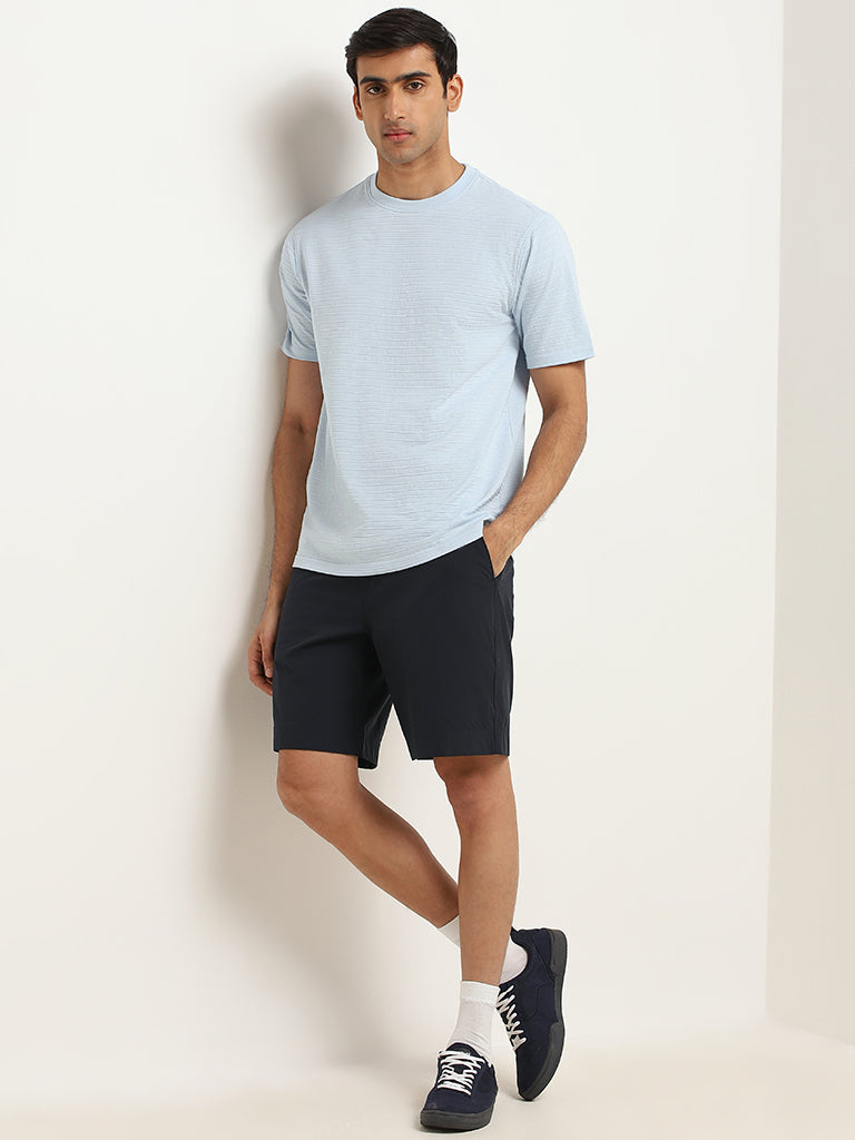 Westside WES Lounge Men's Blue Relaxed Fit Knit Cotton-Blend T-Shirt for Casual Wear Full View