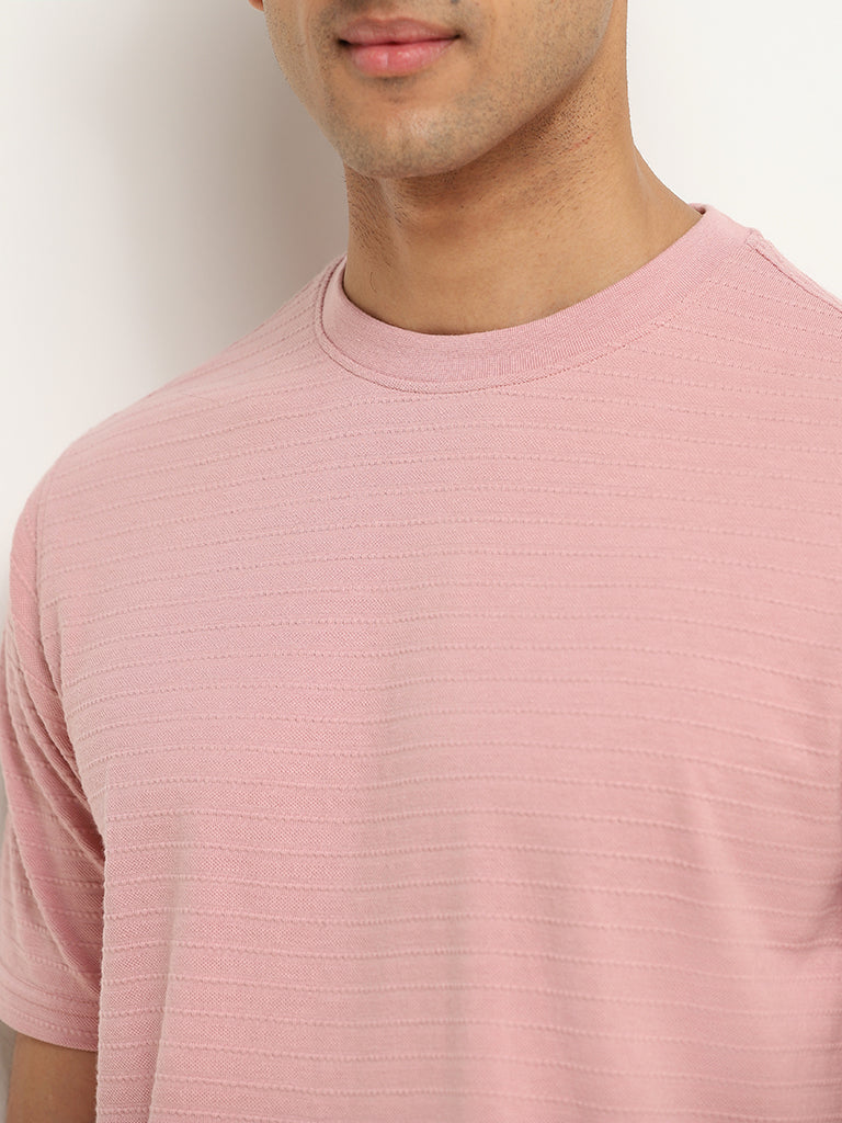 Westside WES Lounge Men's Dusty Pink Relaxed Fit Knit Cotton T-Shirt for Casual Wear Zoomed View