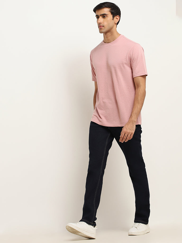 Westside WES Lounge Men's Dusty Pink Relaxed Fit Knit Cotton T-Shirt for Casual Wear Full View