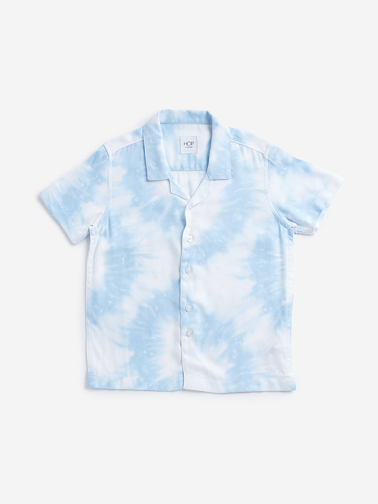 Westside HOP Kids Blue Tie-Dye Printed Shirt for Casual Wear Front View