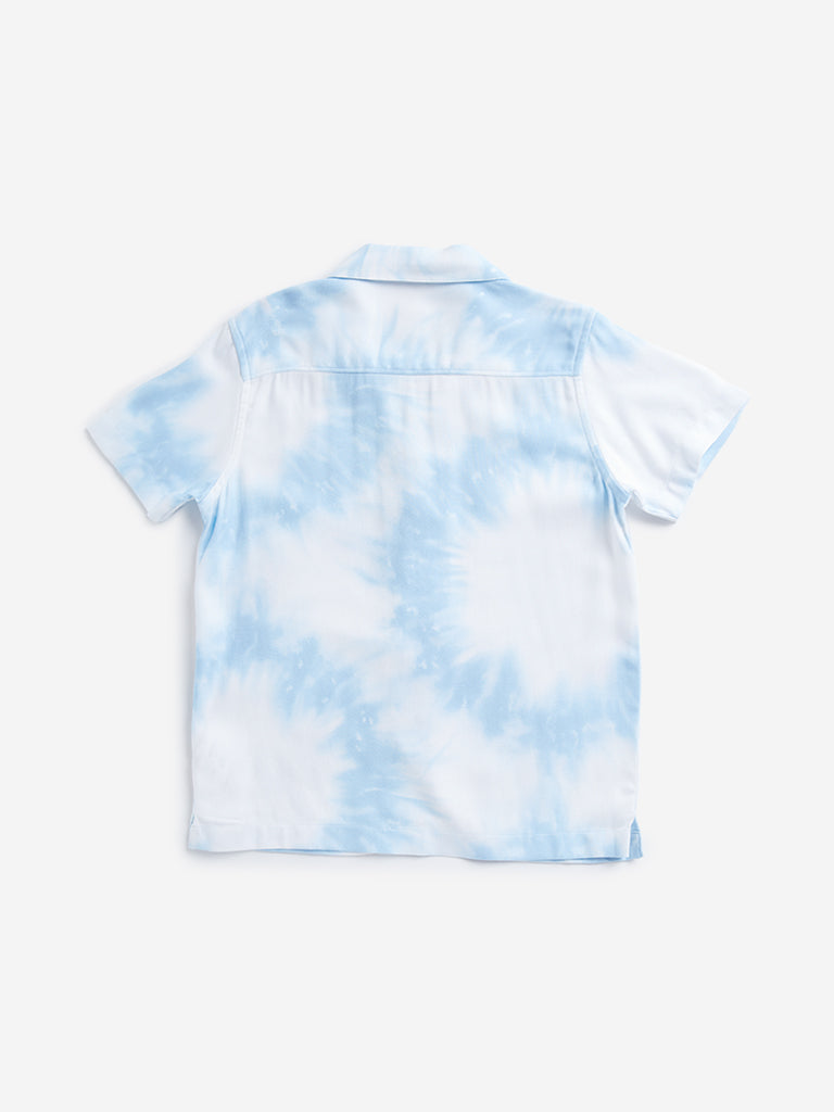 Westside HOP Kids Blue Tie-Dye Printed Shirt for Casual Wear Back View