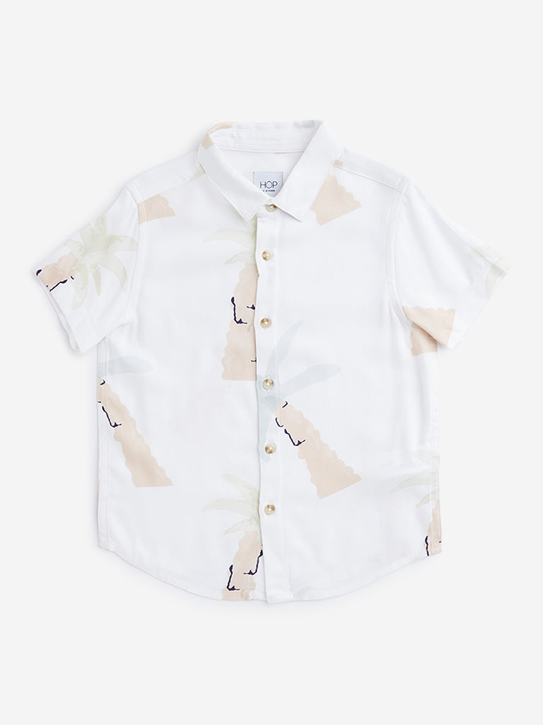 Westside HOP Kids Off-White Tropical Printed Cotton Shirt for Casual Wear Front View