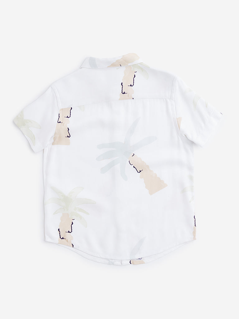 Westside HOP Kids Off-White Tropical Printed Cotton Shirt for Casual Wear Back View