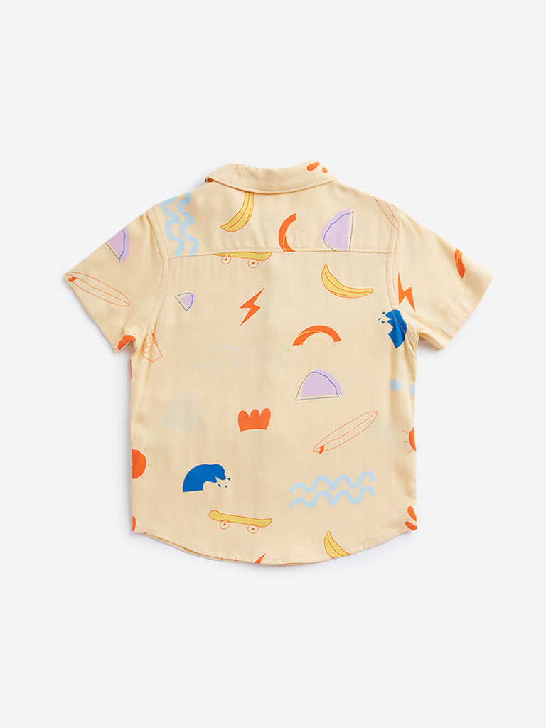 Westside HOP Kids Mustard Printed Shirt for Casual Wear Back View
