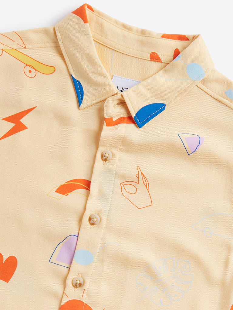 Westside HOP Kids Mustard Printed Shirt for Casual Wear Zoomed View