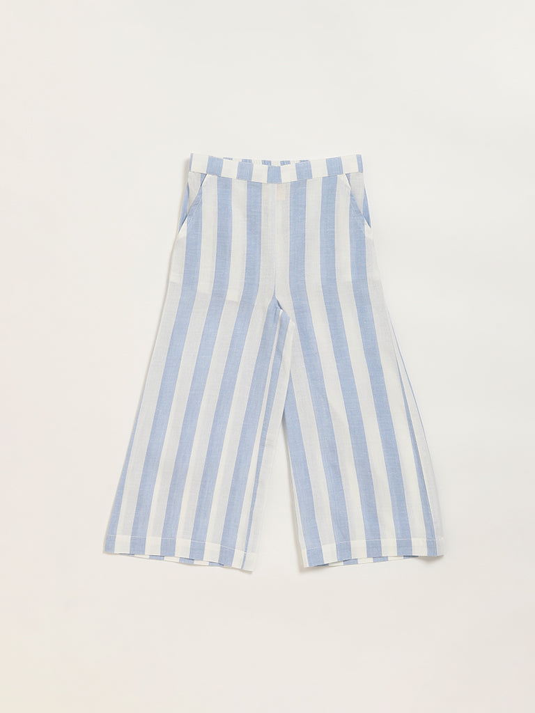 Westside Utsa Kids Blue Striped Cotton Palazzos - (2 -8yrs) for Ethnic Wear Front View
