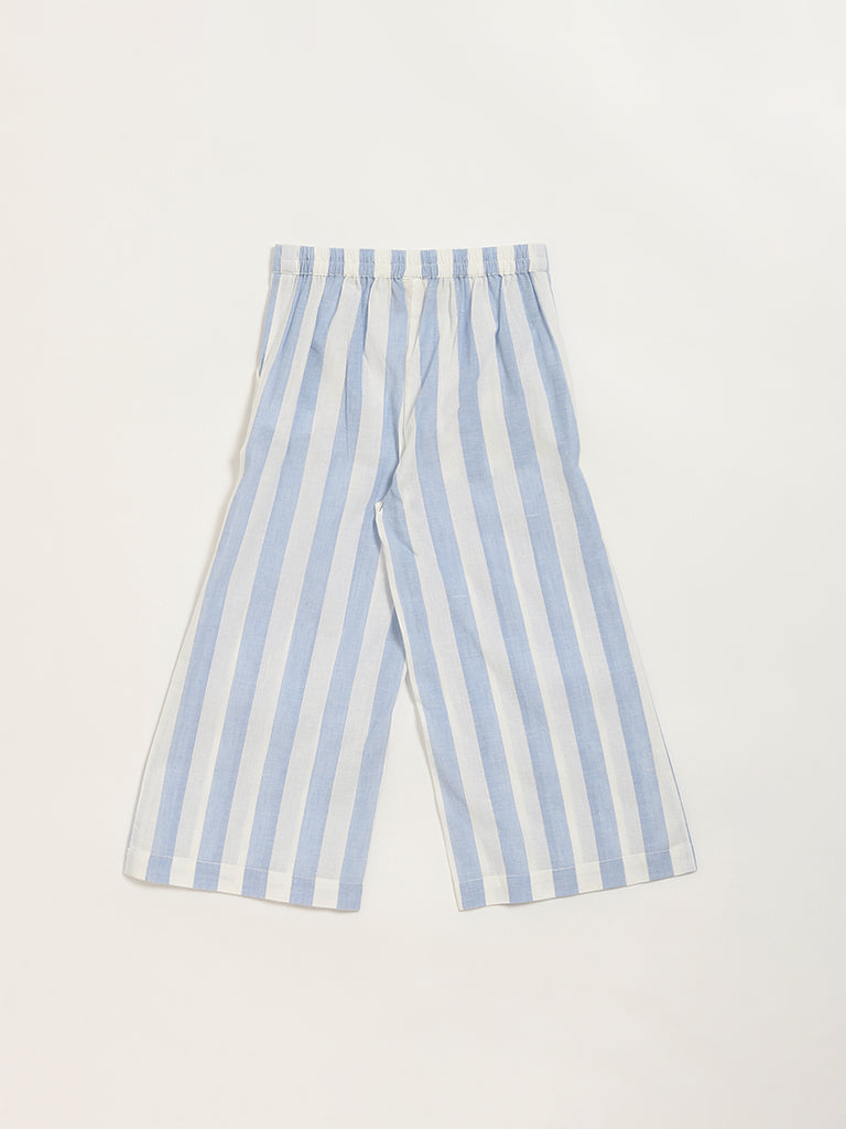 Westside Utsa Kids Blue Striped Cotton Palazzos - (2 -8yrs) for Ethnic Wear Back View