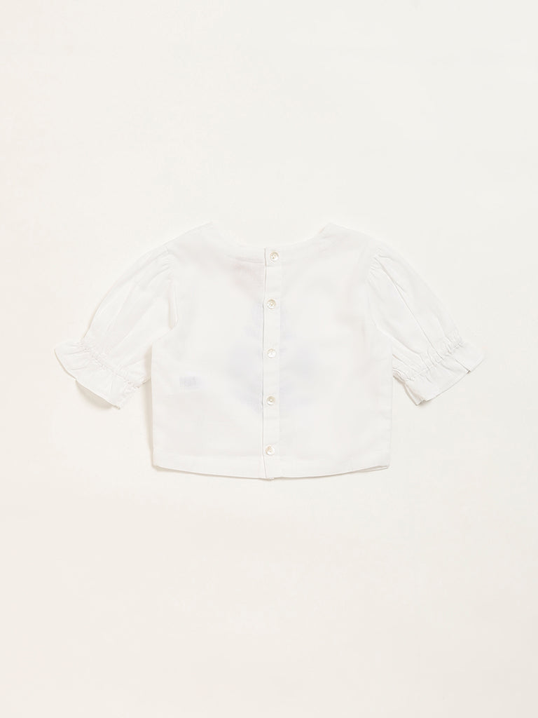 Westside Utsa Kids White Floral Printed Cotton Top - (2 -8yrs) for Ethnic Wear Back View