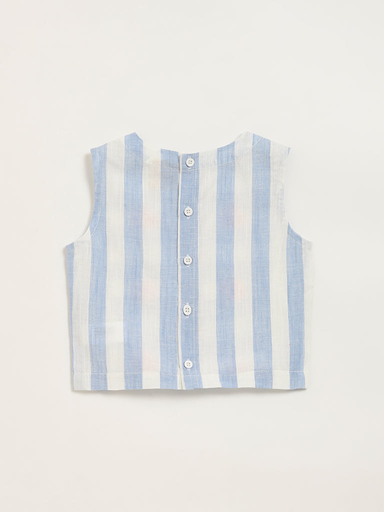 Westside Utsa Kids Floral Embroidered Blue Striped Cotton Top - (2 -8yrs) for Ethnic Wear Back View