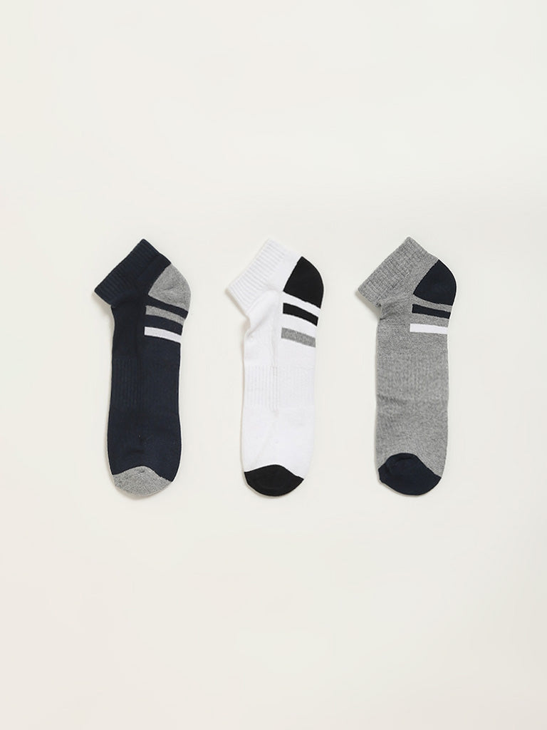 Westside WES Lounge Men's Multicolour Printed Cotton-Blend Trainer Socks - Pack of 3 for Casual Wear Color View