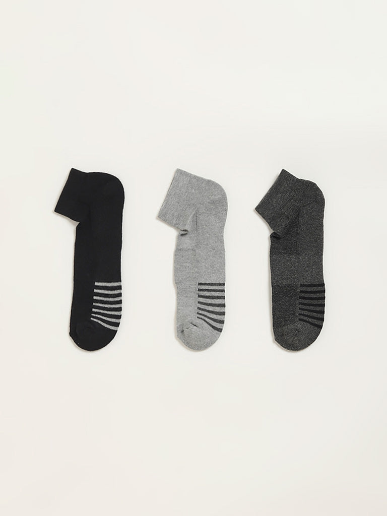 Westside WES Lounge Men's Multicolour Printed Cotton-Blend Trainer Socks - Pack of 3 for Casual Wear Color View