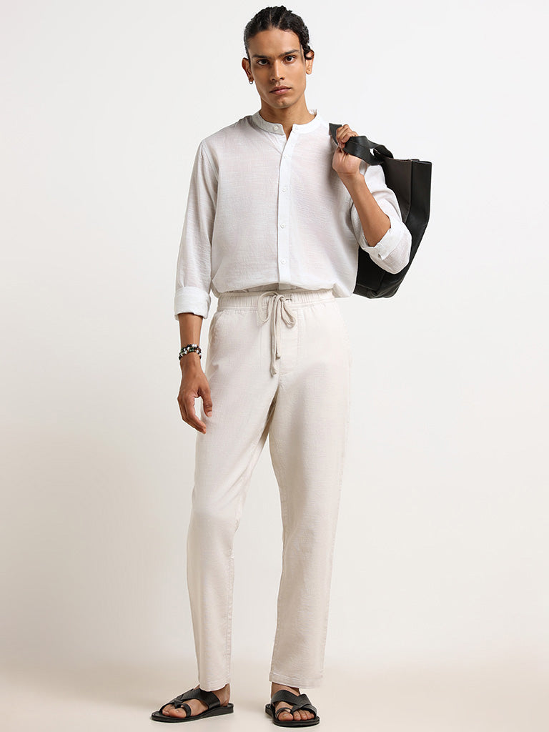 Westside ETA Men's Off-White Cotton Resort-Fit Chinos for Casual Wear Full View
