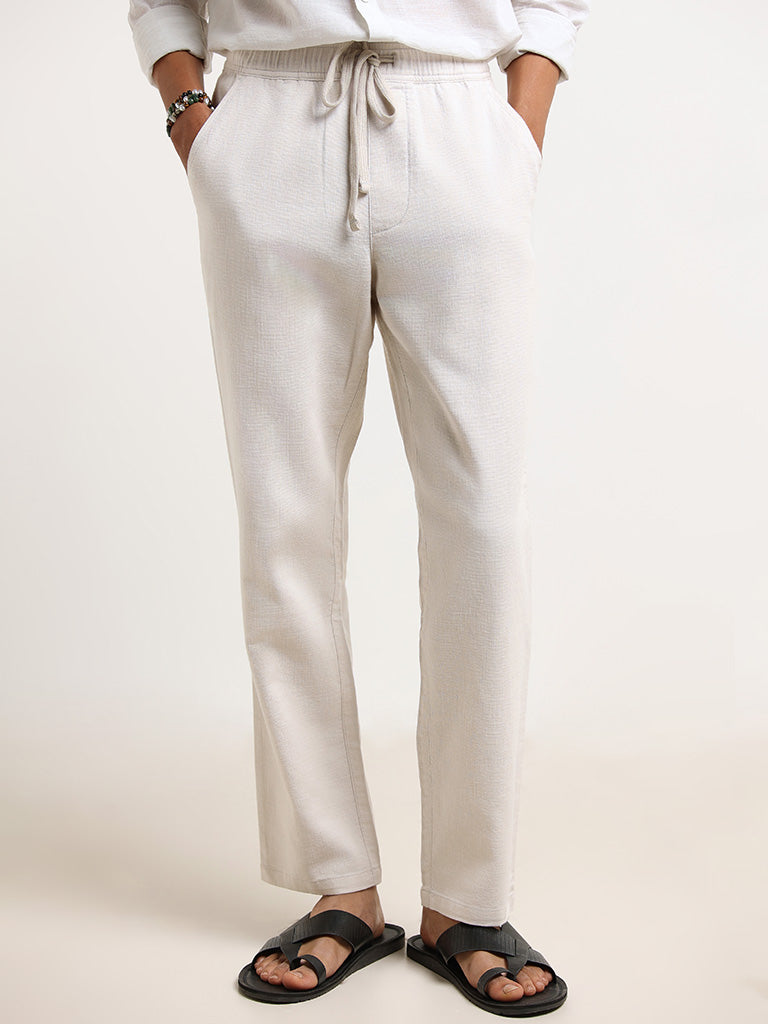 Westside ETA Men's Off-White Cotton Resort-Fit Chinos for Casual Wear Front View