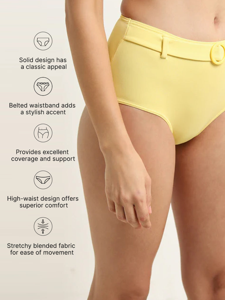 Wunderlove Swimwear Yellow High-Waist Belted Briefs