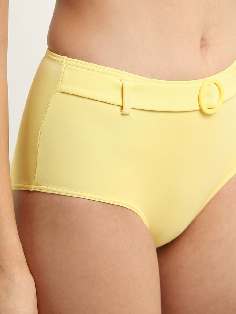 Wunderlove Swimwear Yellow High-Waist Belted Briefs