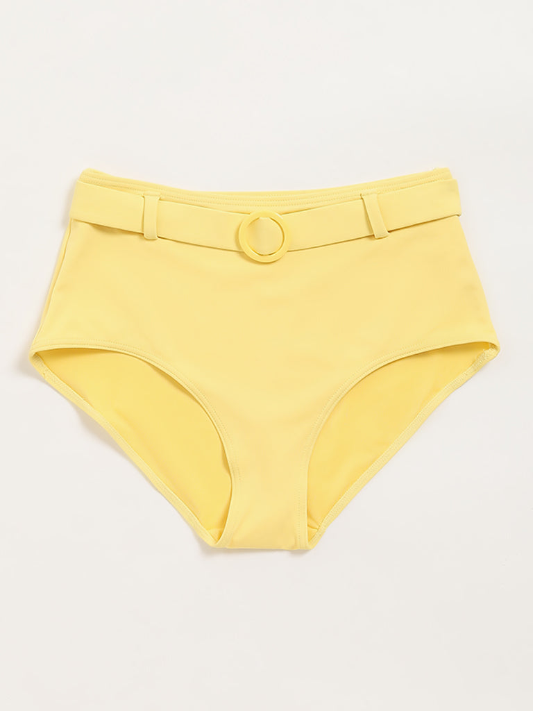 Wunderlove Swimwear Yellow High-Waist Belted Briefs