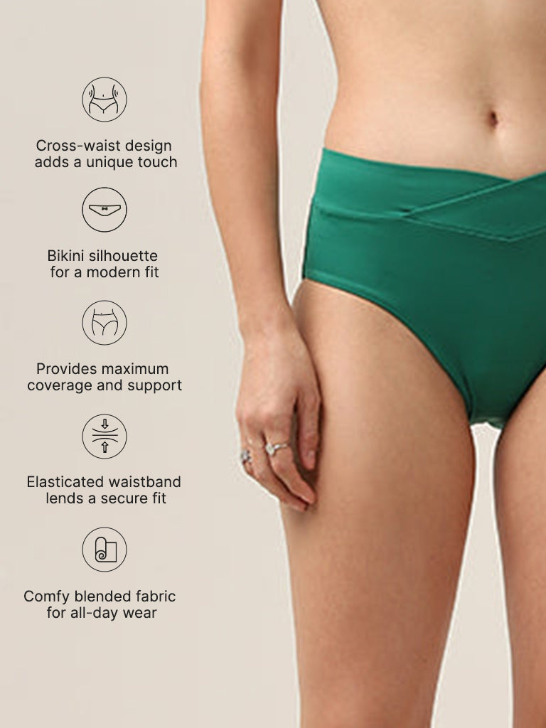 Wunderlove Green Cross-Waist Bikini Briefs