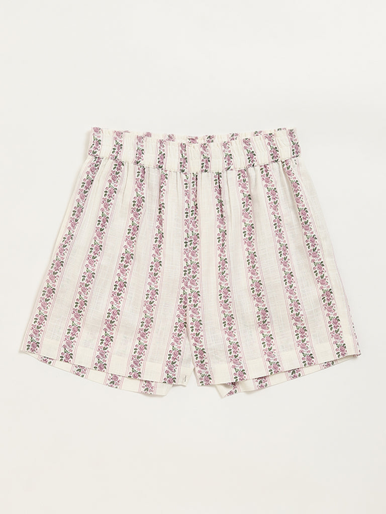 Westside Utsa Kids Off-White Ditsy Floral Cotton Shorts - (8 -14yrs) for Ethnic Wear Front View