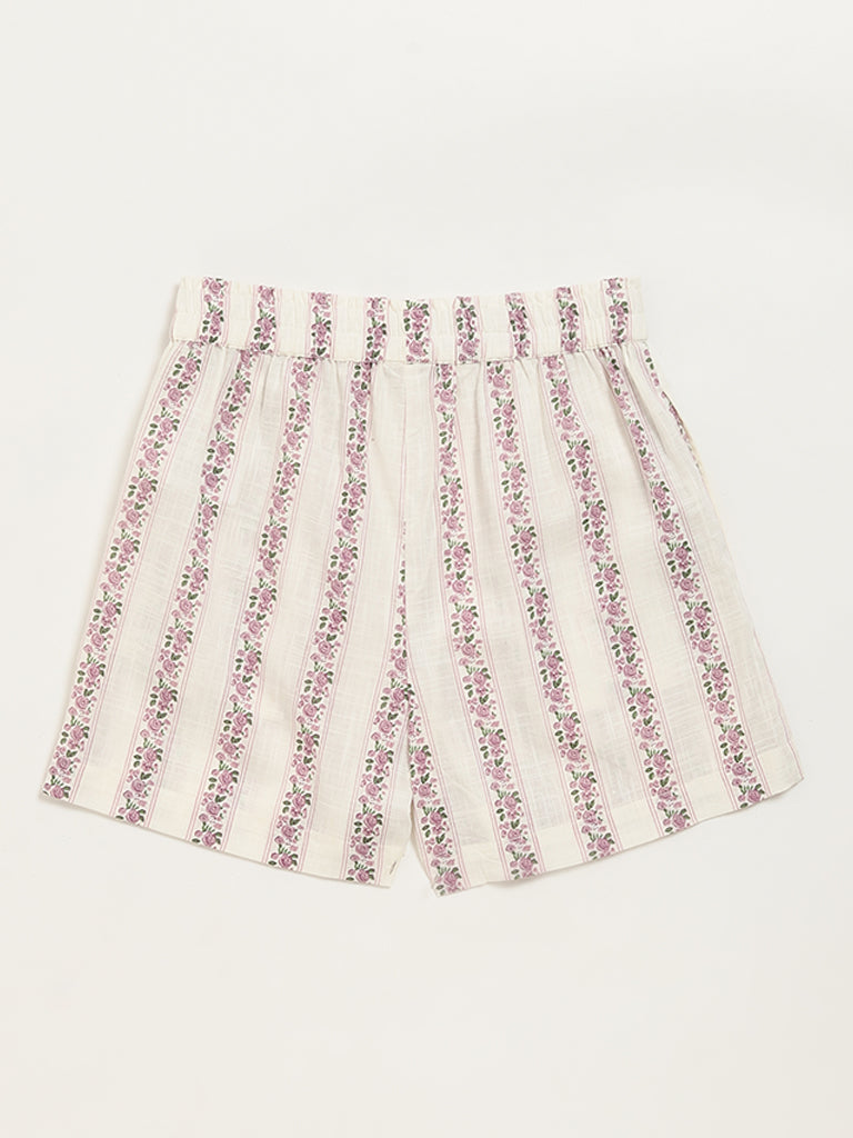 Westside Utsa Kids Off-White Ditsy Floral Cotton Shorts - (8 -14yrs) for Ethnic Wear Back View