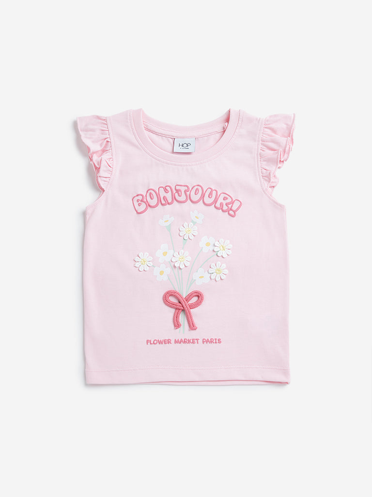 Westside HOP Kids Pink Floral Cotton Top for Casual Wear Front View