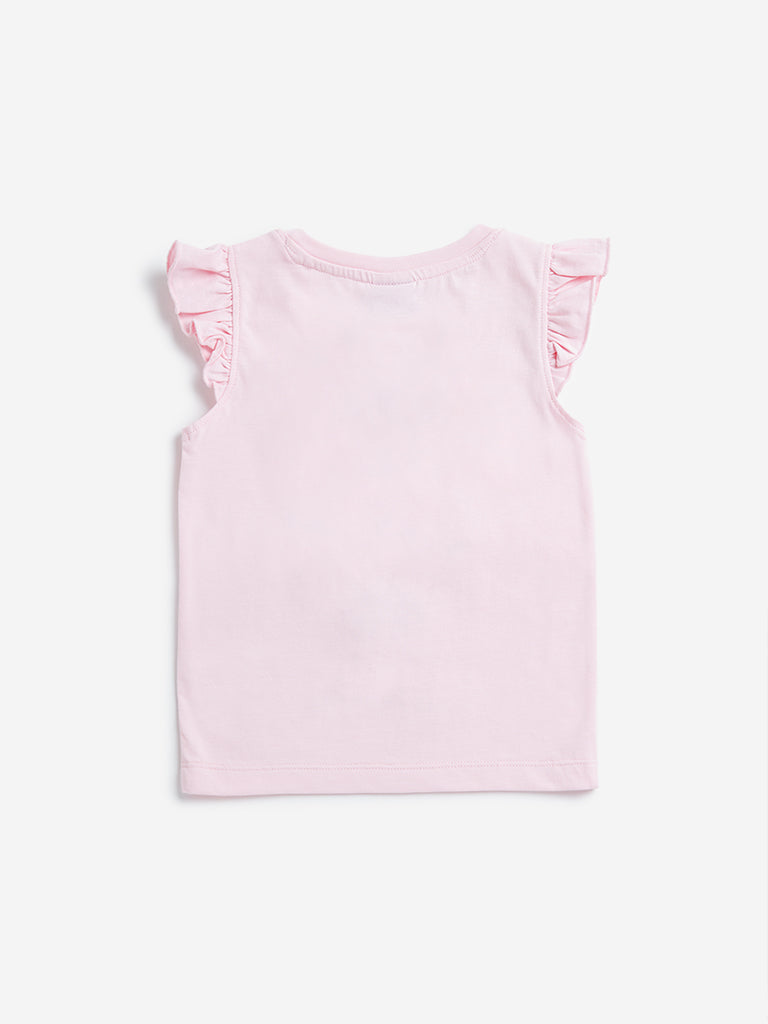 Westside HOP Kids Pink Floral Cotton Top for Casual Wear Back View