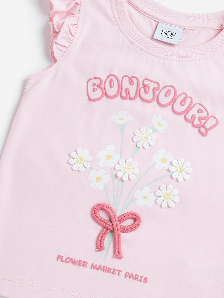 Westside HOP Kids Pink Floral Cotton Top for Casual Wear Zoomed View