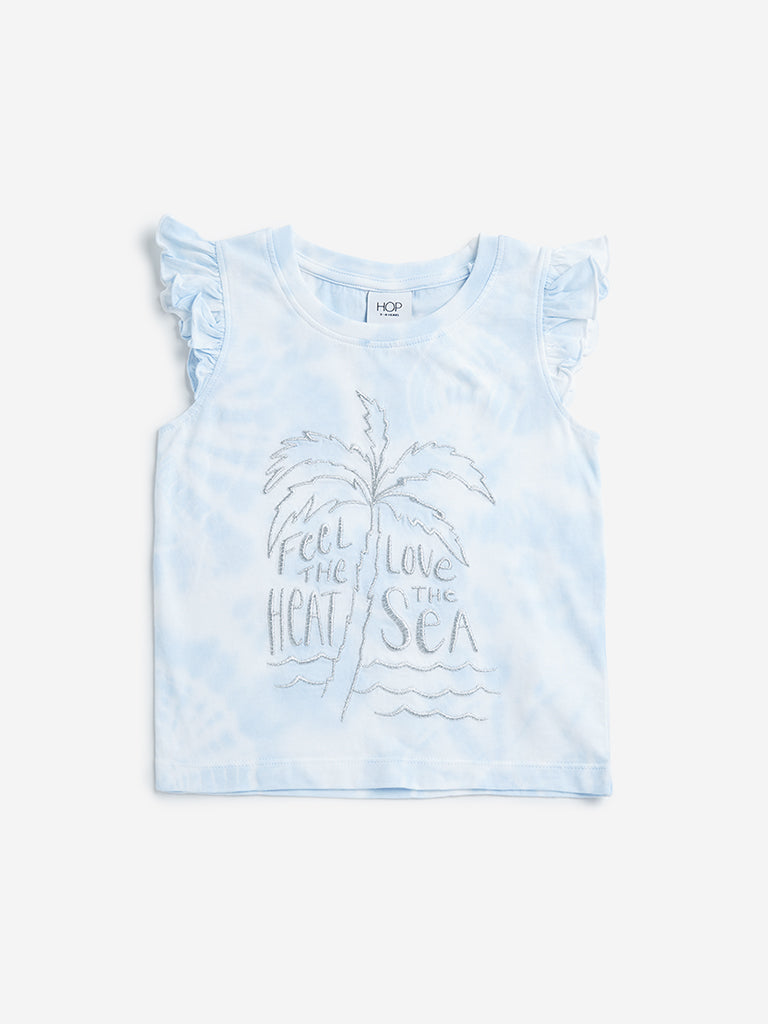 Westside HOP Kids Blue Text Pattern Tie-Dye Cotton Top for Casual Wear Front View