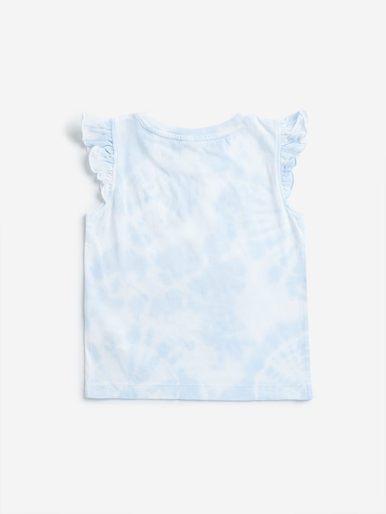Westside HOP Kids Blue Text Pattern Tie-Dye Cotton Top for Casual Wear Back View