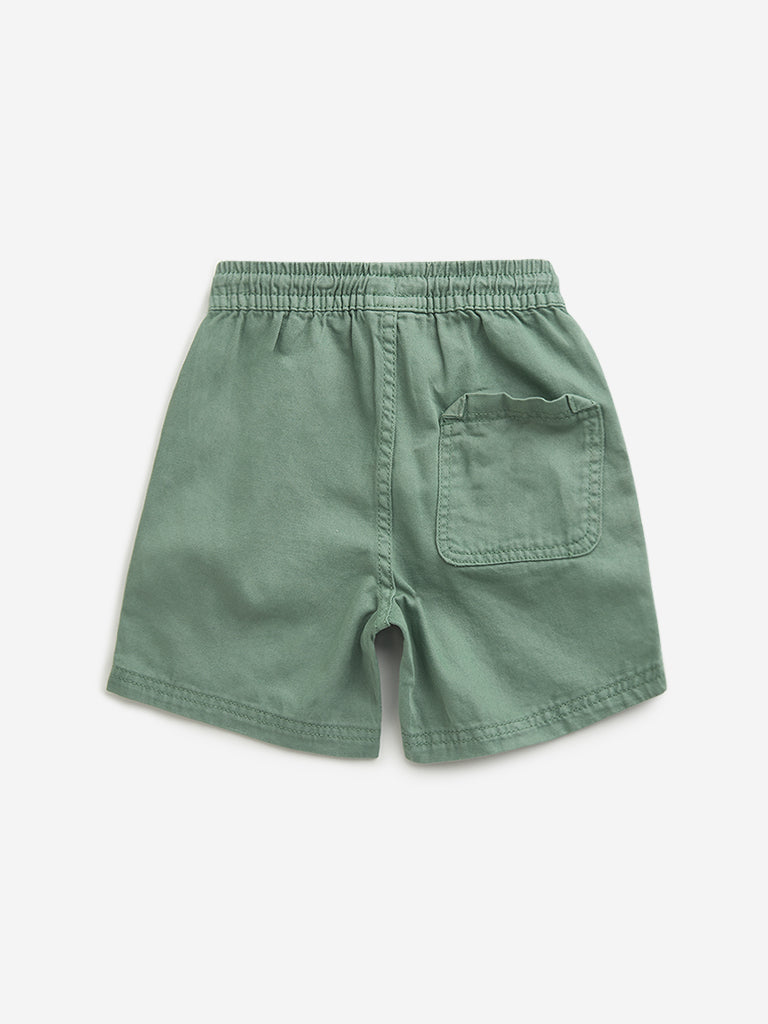 Westside HOP Kids Sage Relaxed Fit Mid Rise Cotton Shorts for Casual Wear Back View