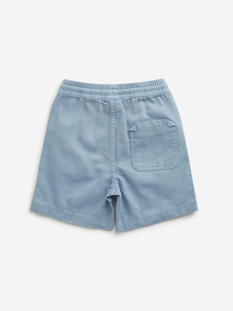Westside HOP Kids Light Blue Relaxed Fit Mid Rise Cotton Shorts for Casual Wear Back View