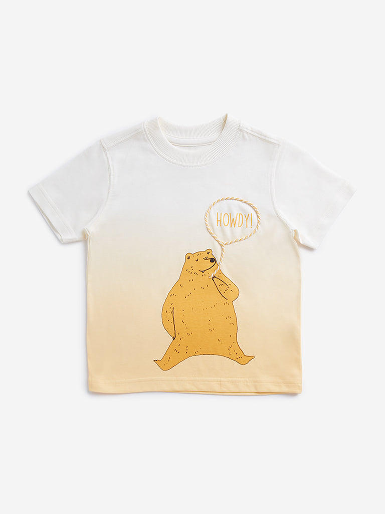 Westside HOP Kids Yellow Animal Print Cotton T-Shirt for Casual Wear Front View