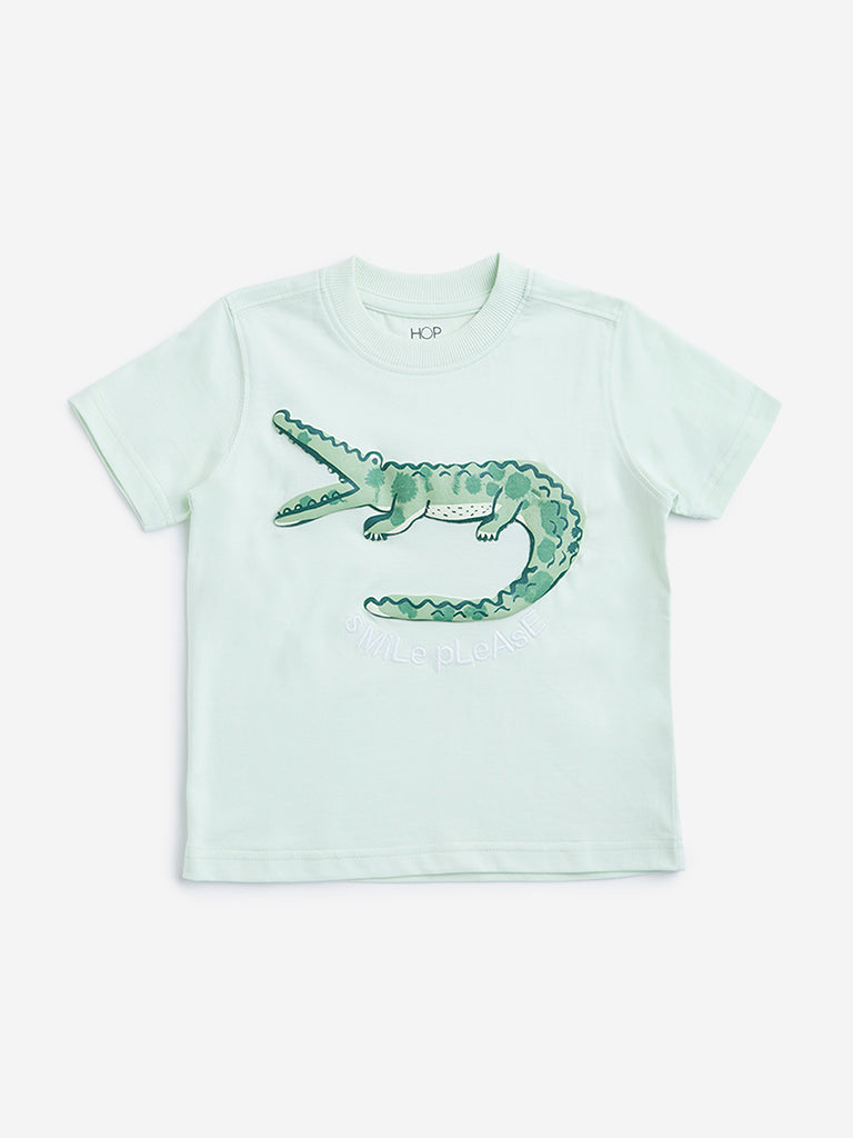 Westside HOP Kids Mint Animal Graphic Cotton T-Shirt for Casual Wear Front View