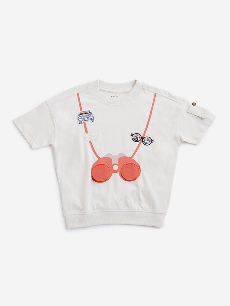 Westside HOP Kids Light Beige Safari Print Cotton T-Shirt for Casual Wear Front View