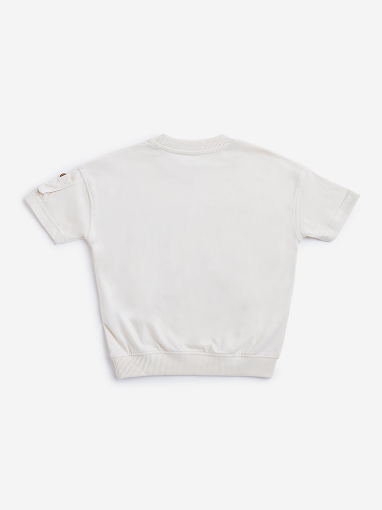 Westside HOP Kids Light Beige Safari Print Cotton T-Shirt for Casual Wear Back View