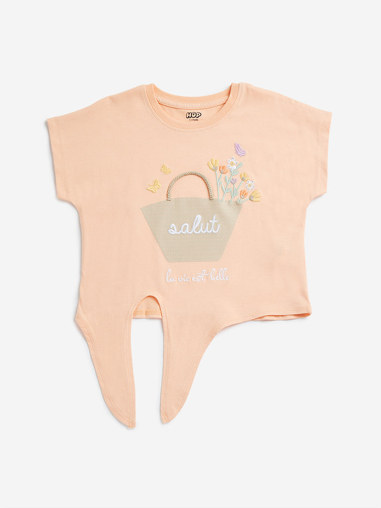 Westside HOP Kids Peach Basket Pattern Tie-Up Cotton Top for Casual Wear Front View