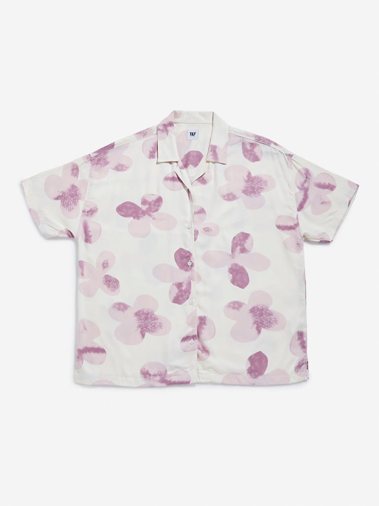 Westside Y&F Girl's Pink Printed Design Cotton Shirt for Casual Wear Front View