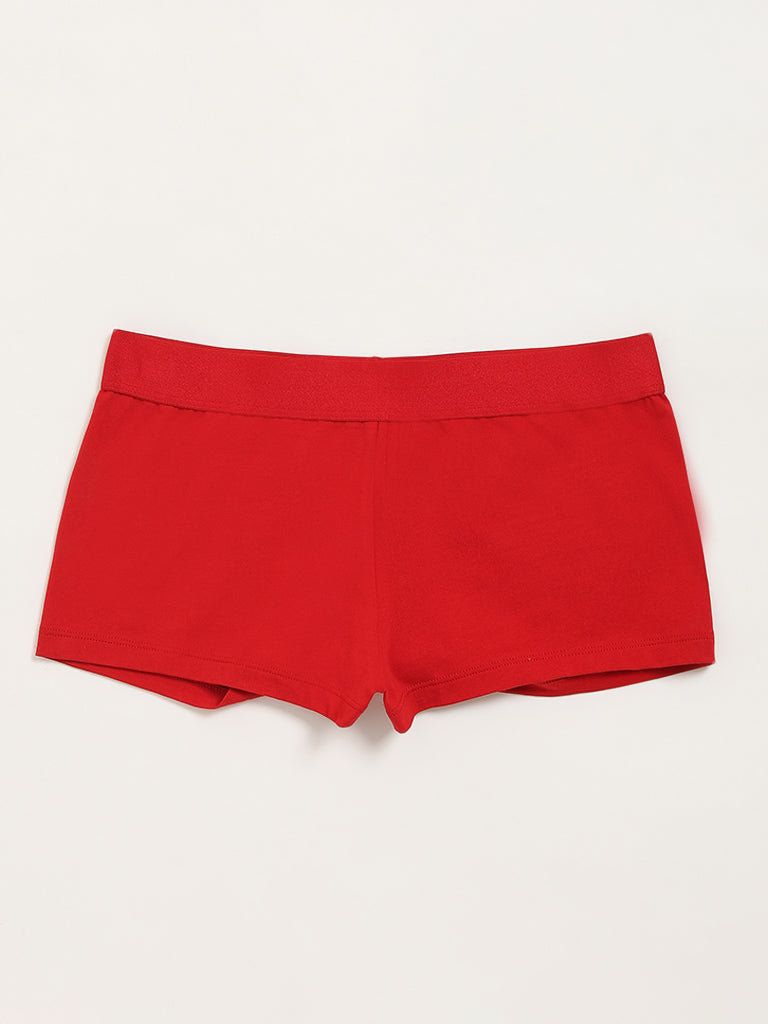 Superstar Red Solid Boy Shorts Cotton-Blend Briefs
