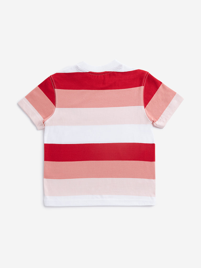 Westside HOP Kids Red Colour block Cotton T-Shirt for Casual Wear Back View