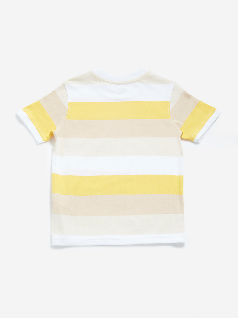 Westside HOP Kids Yellow Colour blocked Cotton T-Shirt for Casual Wear Back View