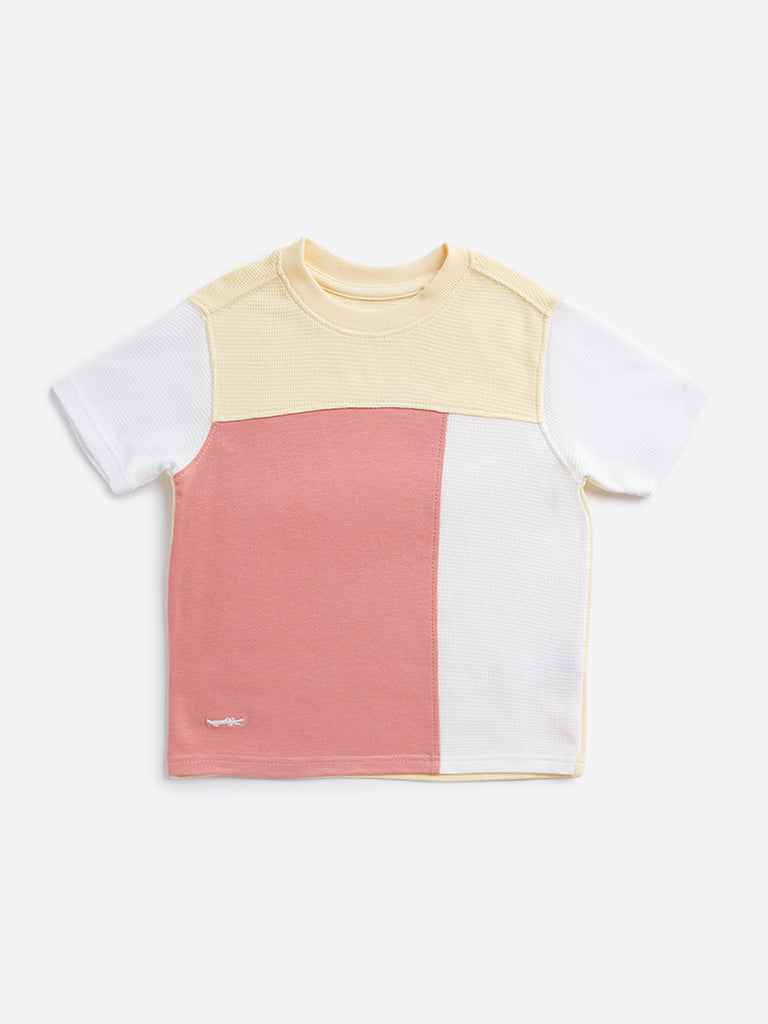 Westside HOP Kids Multicolour Colour blocked Cotton T-Shirt for Casual Wear Front View