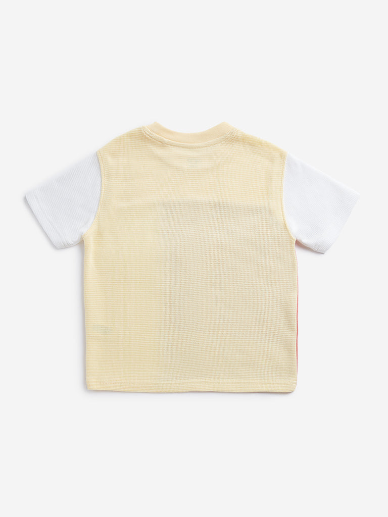 Westside HOP Kids Multicolour Colour blocked Cotton T-Shirt for Casual Wear Back View