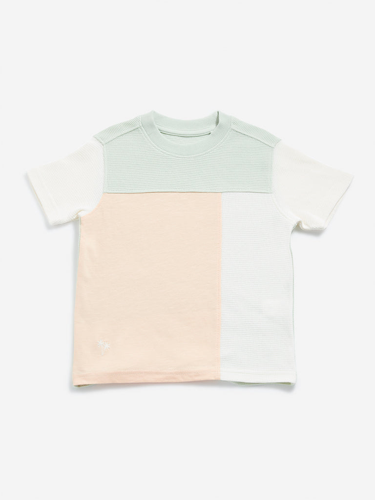 Westside HOP Kids Multicolour Colour blocked Cotton T-Shirt for Casual Wear Front View